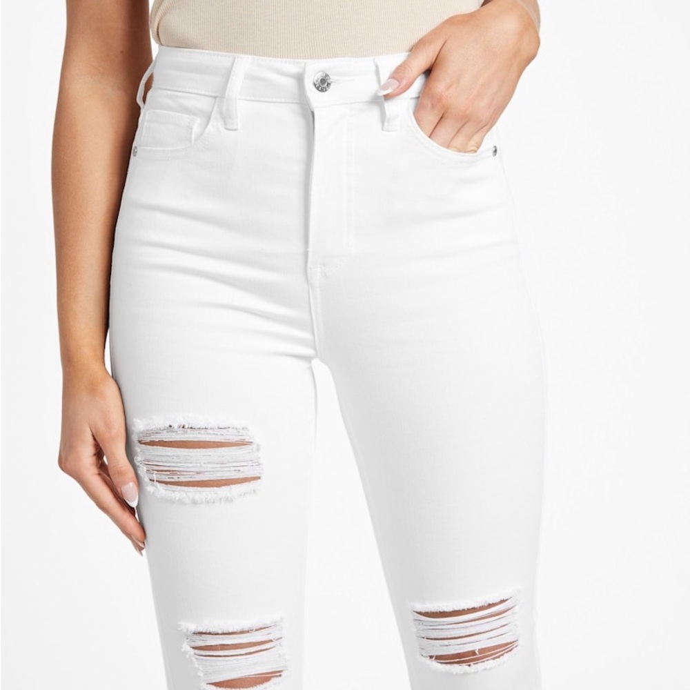 Guess High Rise White Distressed Jeans